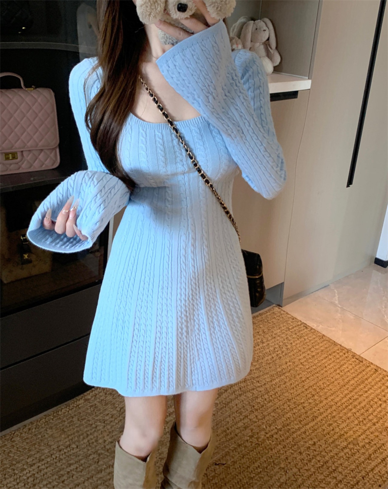 ウエストシェイプ ニットワンピース LK1803