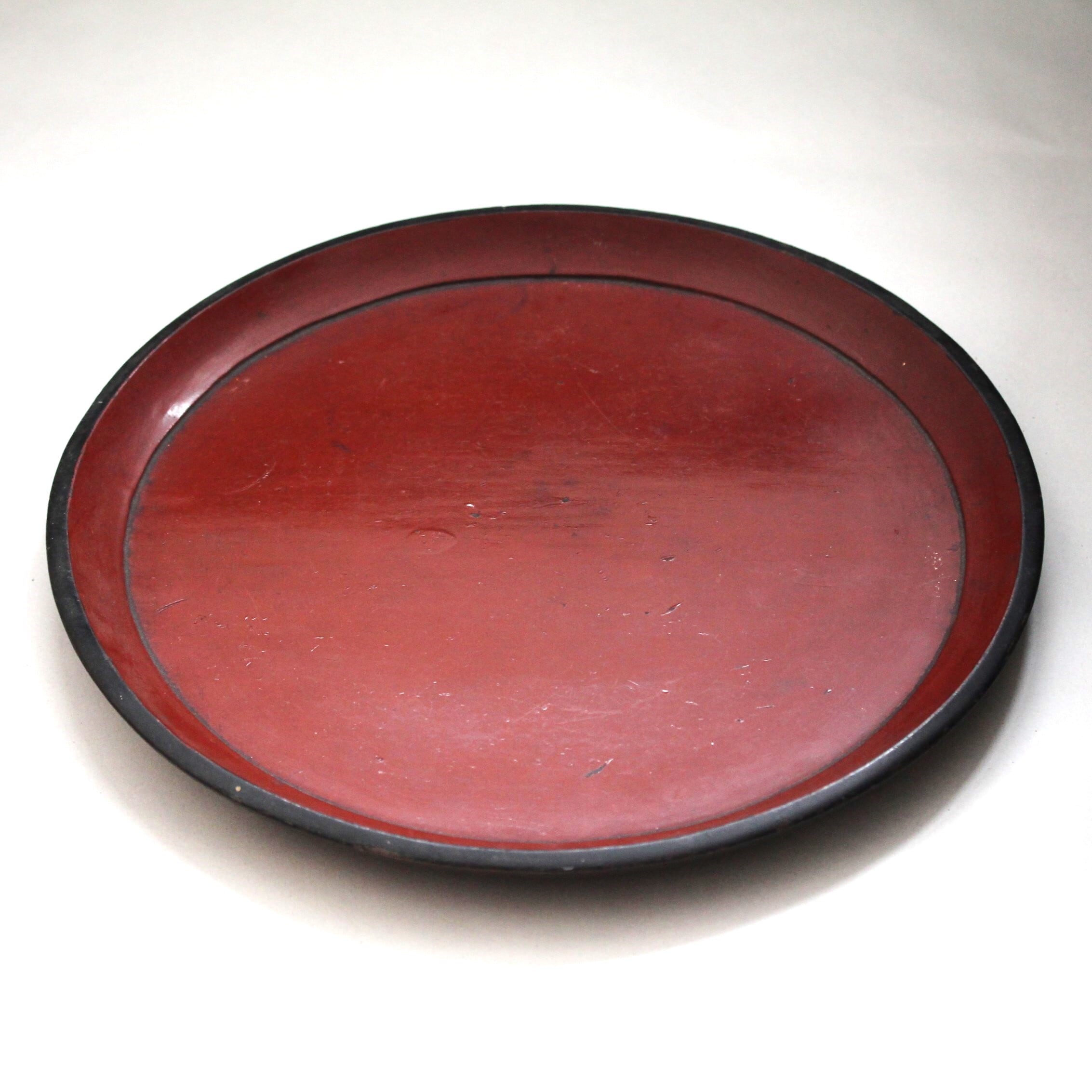 赤と黒】赤黒漆丸盆 d39.6cm Red and Black Lacquered Wooden Round