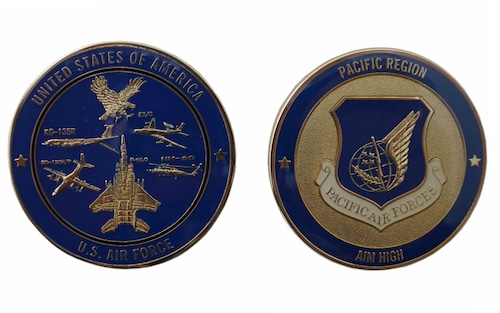 米空軍 チャレンジコイン  自衛隊グッズ AIM HIGH PACIFIC REGION メダル 「燦吉 さんきち SANKICHI」