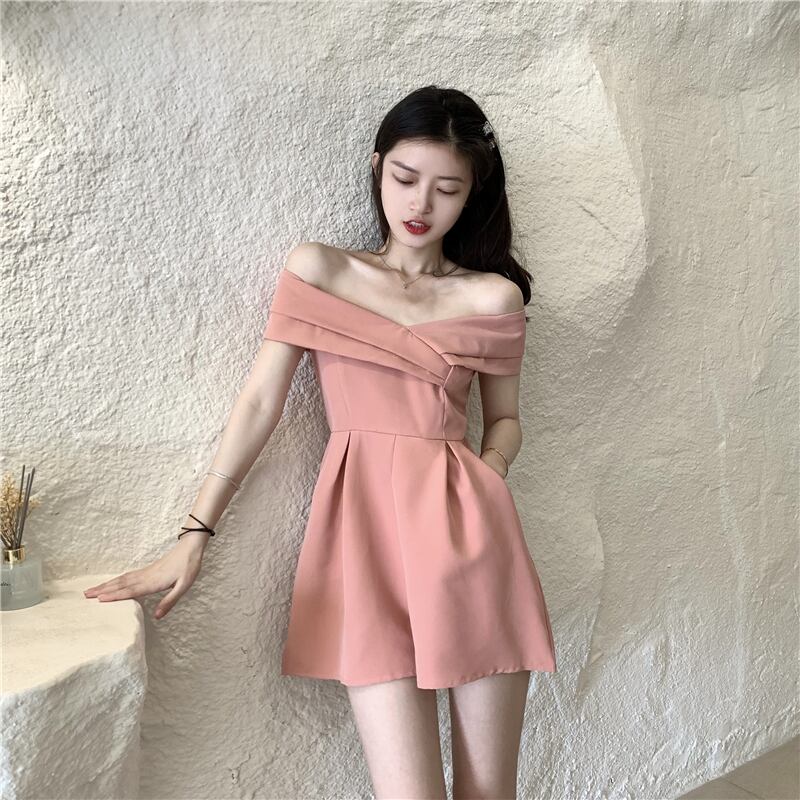 サマースタイルAラインスカート カラーハイウェストウェストソリッド ジャンプスーツ オールインワン ドレス 夏物 ソリッドカラー ドラファッションホール47197044464