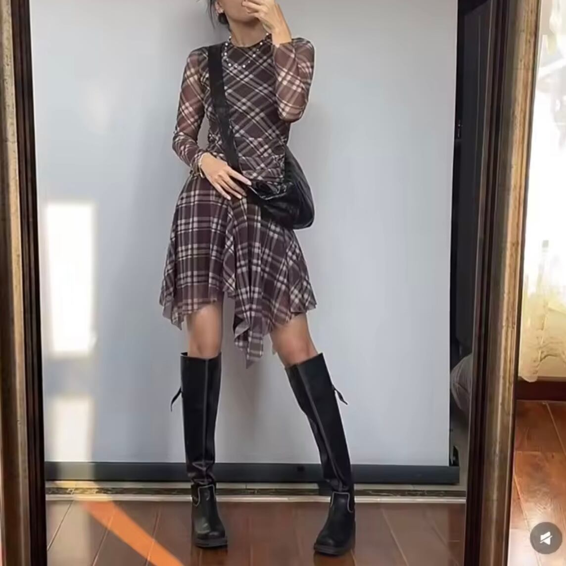 asymmetry hem sheer dress