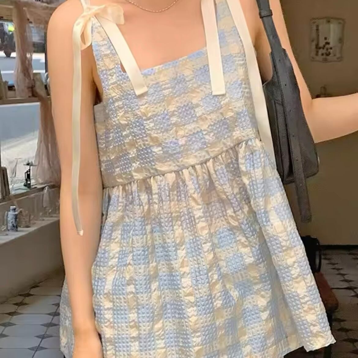 ブロックチェックリボンキャミソール