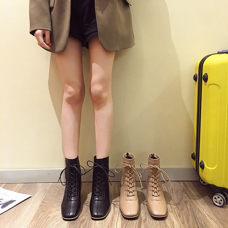 スキニーブーツスタイルウィンターレッドショート 靴 シューズ 冬物 スクウェア フェイクシューズ53742852982