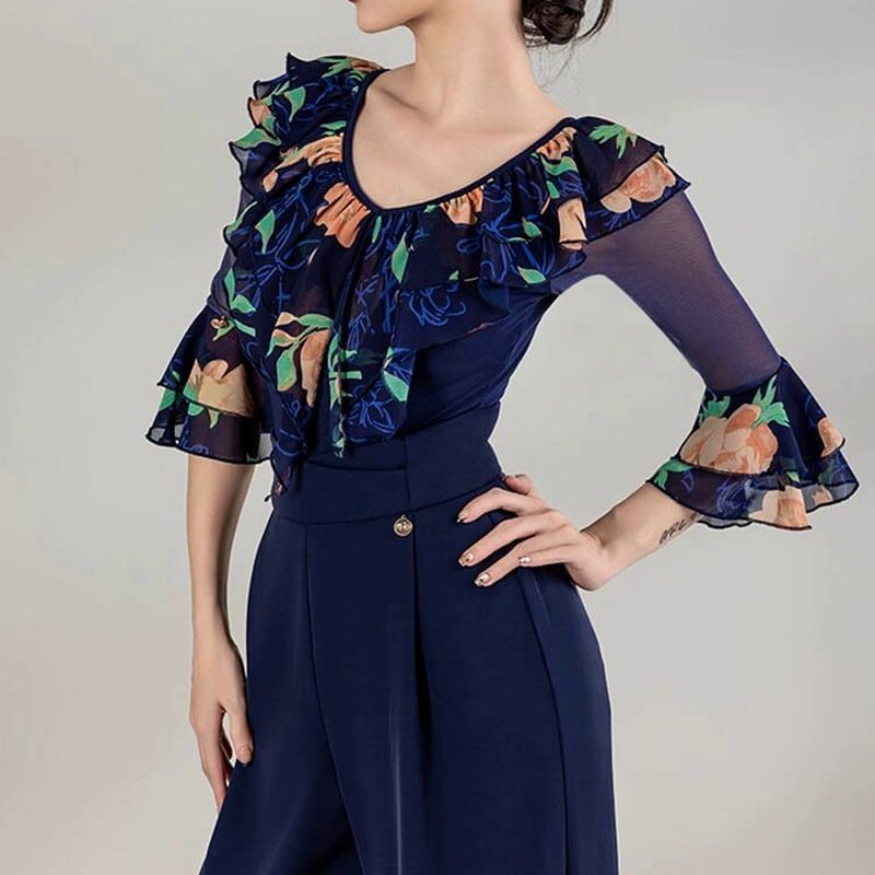 フローラルフリル・エレガンストップス(レオタードタイプ)ds0801