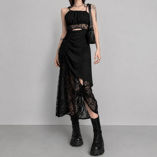 sheer lace cutout onepiece / l0551