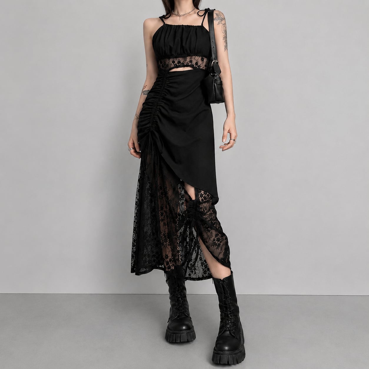 sheer lace cutout onepiece / l0551