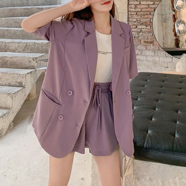 ジャケットセットアップ レディース 送料無料 スーツセット セットアップ 上下セット 2点セット ツーピース スーツ ビッグジャケット+ショートパンツセット オーバーサイズテーラードジャケット＆フレアショートパンツ2点セット ジャケット ショートパンツ 半袖 5分袖 ワイド オーバーサイズ ビッグシルエット 大人可愛い きれいめ 上品 大人女子 こなれ感 マニッシュ キュート ガーリー エレガント ゆったり ニュアンスカラー 重ね着 美脚 脚長 高見え 春夏 秋 大人 デイリー お呼ばれ お出かけ