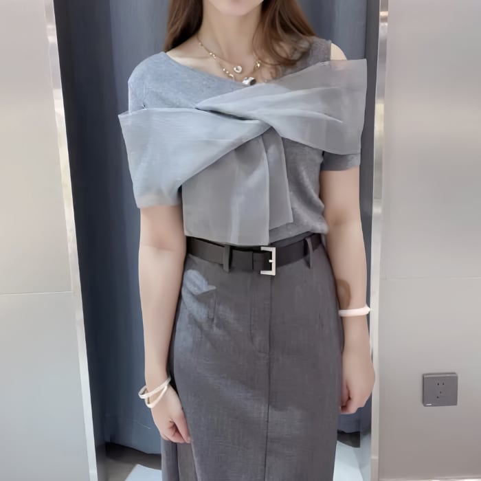 オーガンジーリボン トップス 2color/3412809