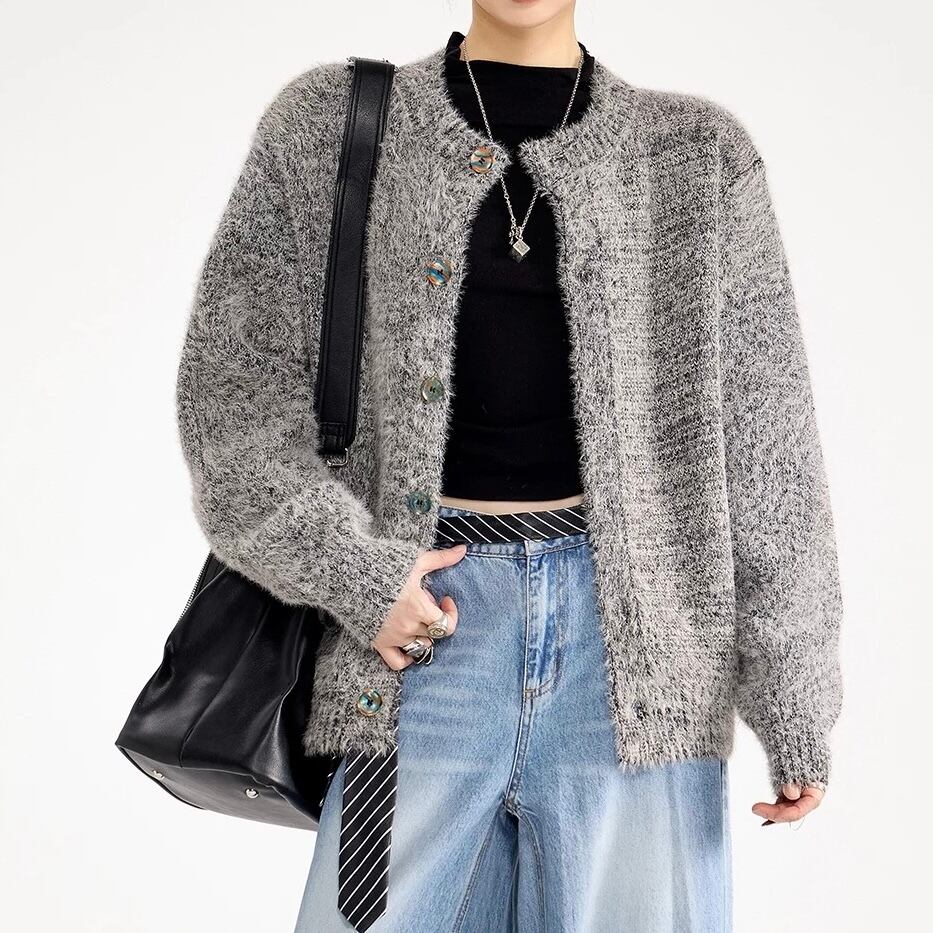 ボタンフロント 長袖 オーバーサイズ カーディガン ◆3col YH9696