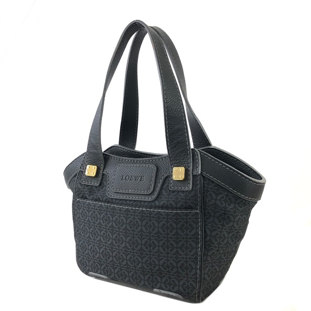 LOEWE ロエベ 総柄 ブランドロゴ レザー ナイロン キャンバス トートバッグ ハンドバッグ ブラック vintage ヴィンテージ オールド f4cjh3