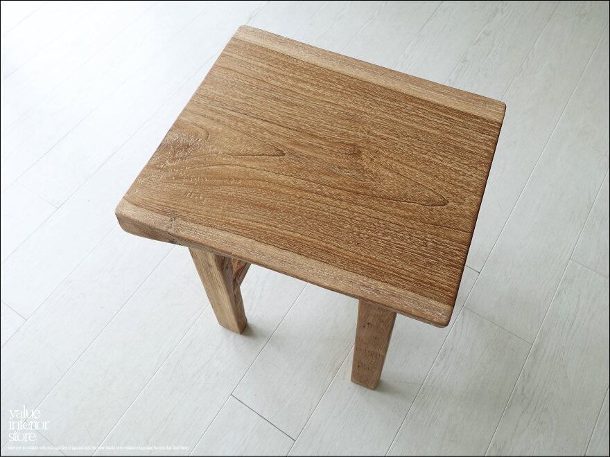 オールドチーク無垢材 スツールSqu/N05 椅子 イス 古材スツール ナチュラル カフェチェア ナチュラル 無垢材家具