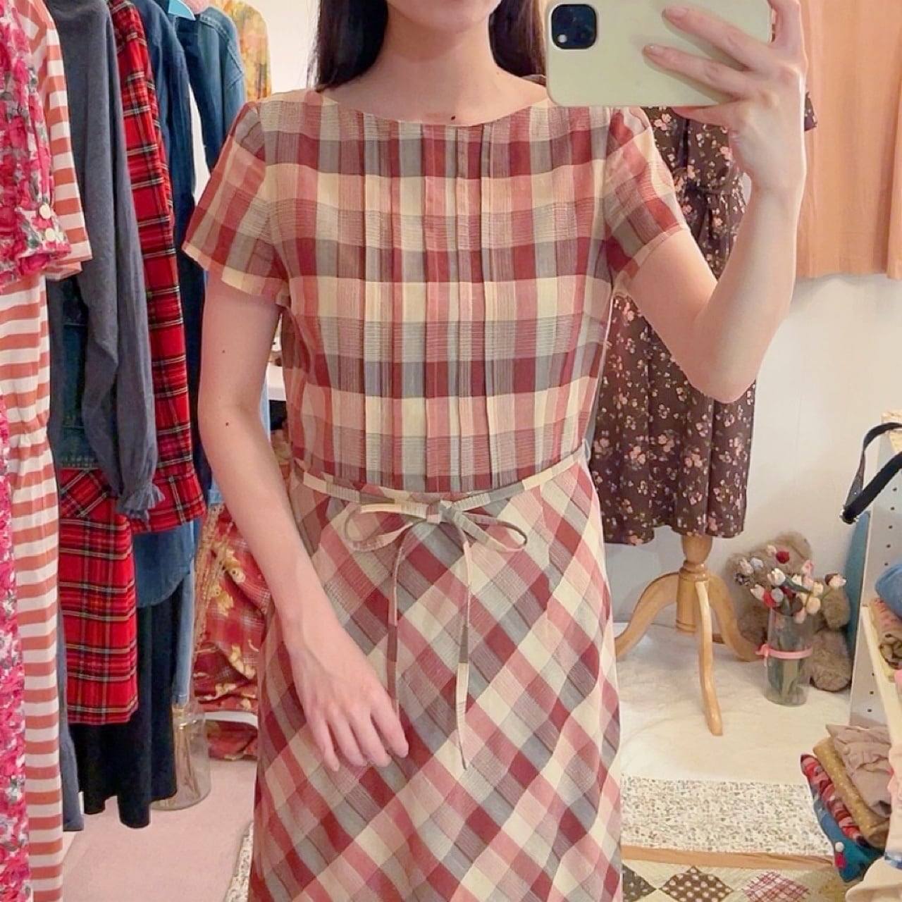 autumn block check one-piece