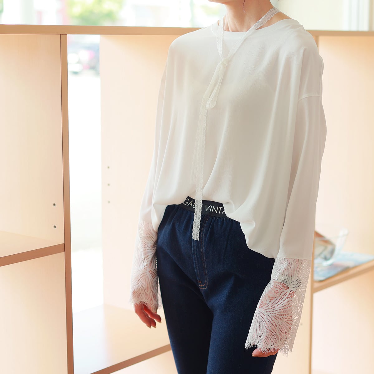 MARGAUX VINTAGE (マルゴーヴィンテージ) レースカフス カットソーブラウス