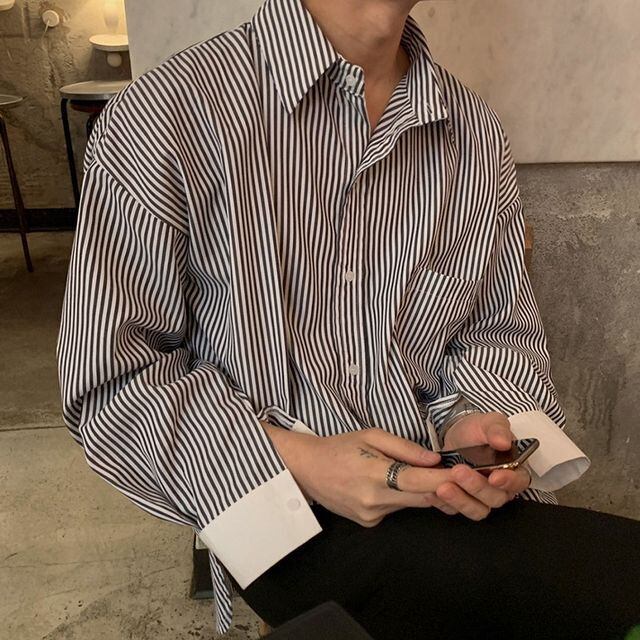 予約販売】シャツ 長袖 メンズ ストライプ柄 クレリックシャツ ブルー