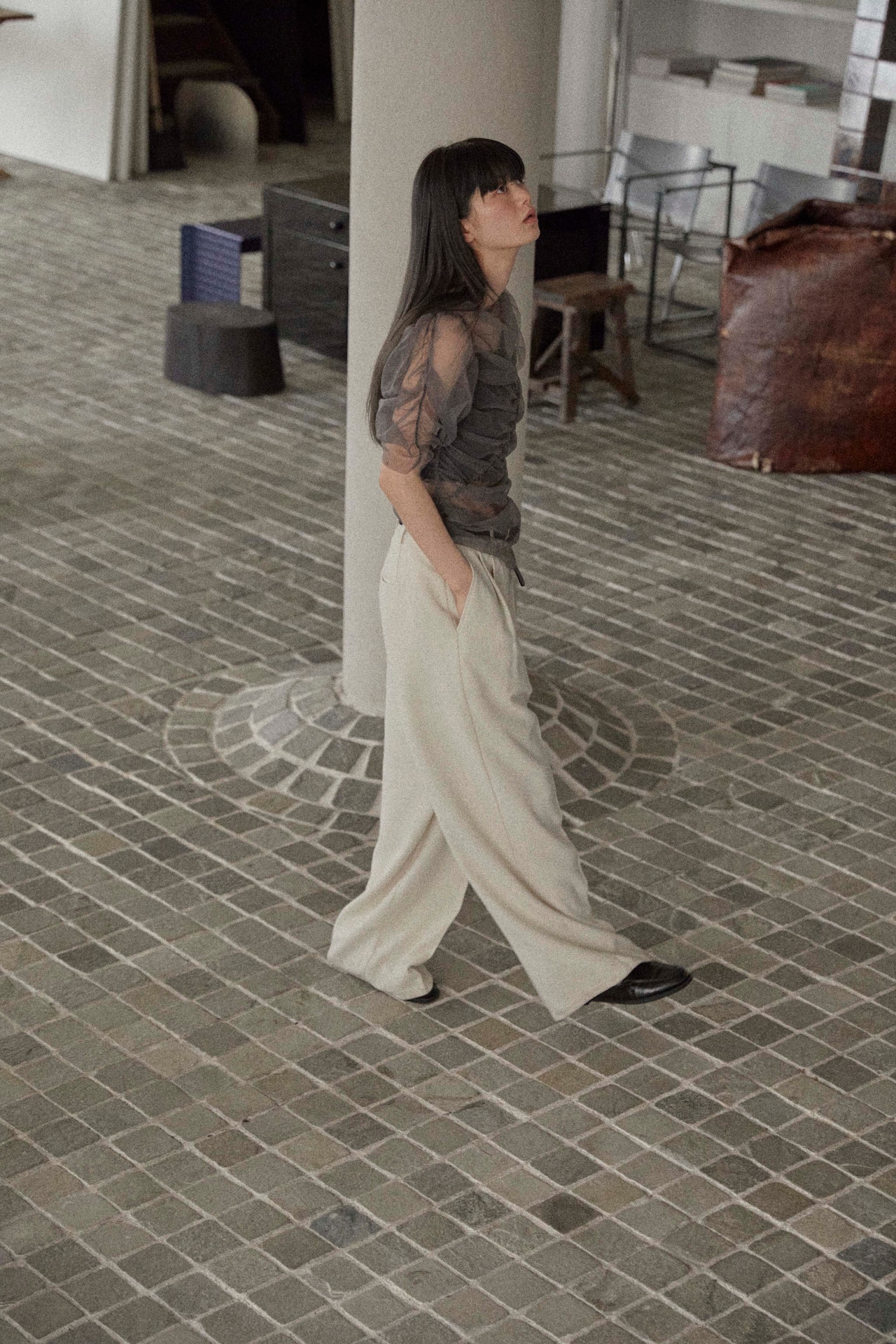 DU250519 shirring sheer tops【残り2点】