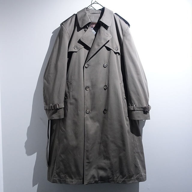 90s “OAKTON” Grey Double Gunflap Design Long Trench Coat with Liner