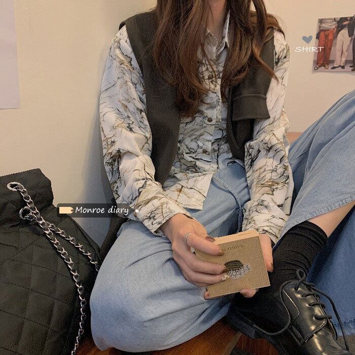 シャツ オータムウィンタースタンダードルーズトップス コート ロング レトロ 秋物 冬物 モンロー70826671096