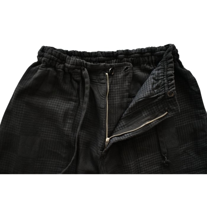 SOWBOW / 蒼氓EZ PANTS WIDE CHIKUGO-ORI IROHA BLACK DYED PLAID 01