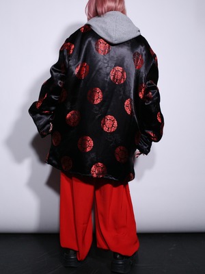 XXXL over silhouette 紋様 satin china shirt jacket