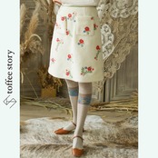 クラシックな森の妖精:ボアと小花柄刺繍のボトリングショートスカート Y0150