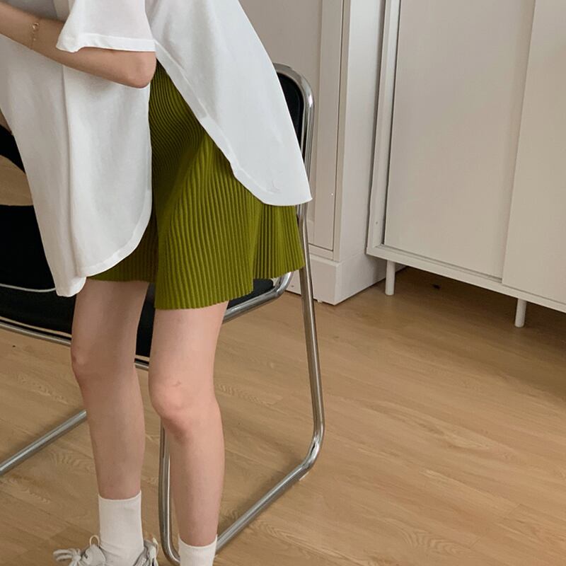 ルーズカジュアルショーツ サマー薄手プリーツハイウェストパンツ 夏物 ブルマー スーパーモール89064464545