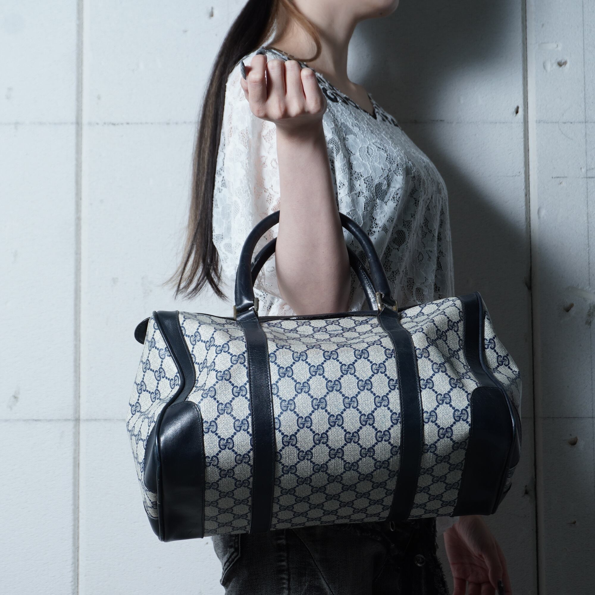 【美品】GUCCI グッチ ボストンバッグ GG柄 GUCCI】グッチ GG柄金金具ボストンハンドバッグ navy&beige | MIXHIVE