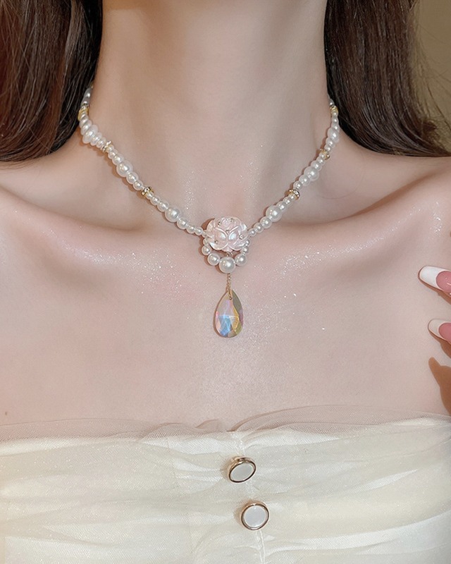 パールローズドロップネックレス（2 colors）　24A09058