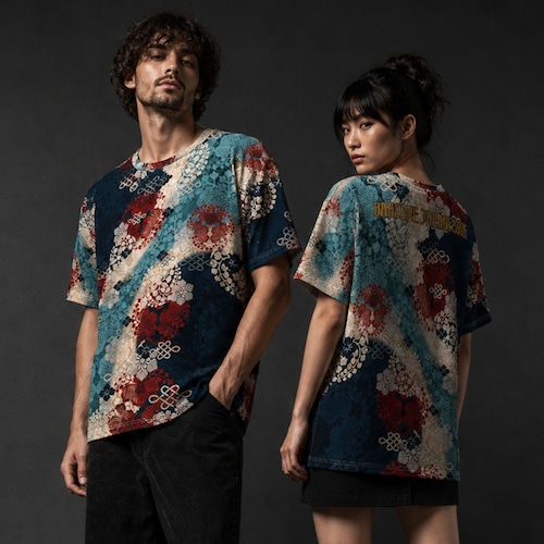 和紋様装飾　紺藍　和柄230GヘビーウェイトコットンTシャツ