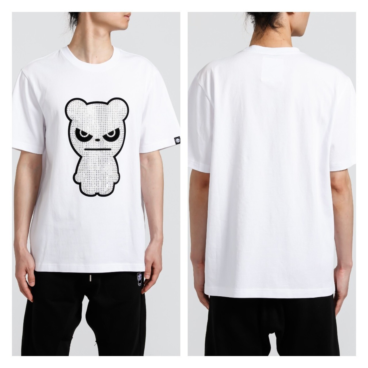 【HIPANDA 】1961メンズ ラインストーン  Tシャツ MEN'S RHINESTONE SHORT-SLEEVED T-SHIRT / WHITE・BLACK