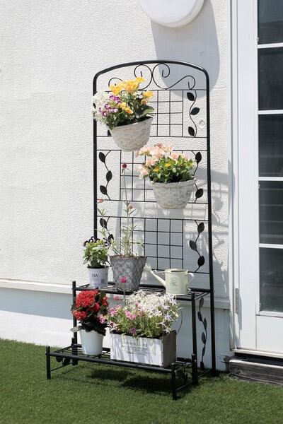 ガーデンラック プランタースタンド 3段 バルコニーラック プランターラック フラワースタンド ブラック おしゃれ 花台 屋外 室内 フラワーラック 園芸 棚 花 : MJKQ9 ガーデンラック プランタースタンド 3段