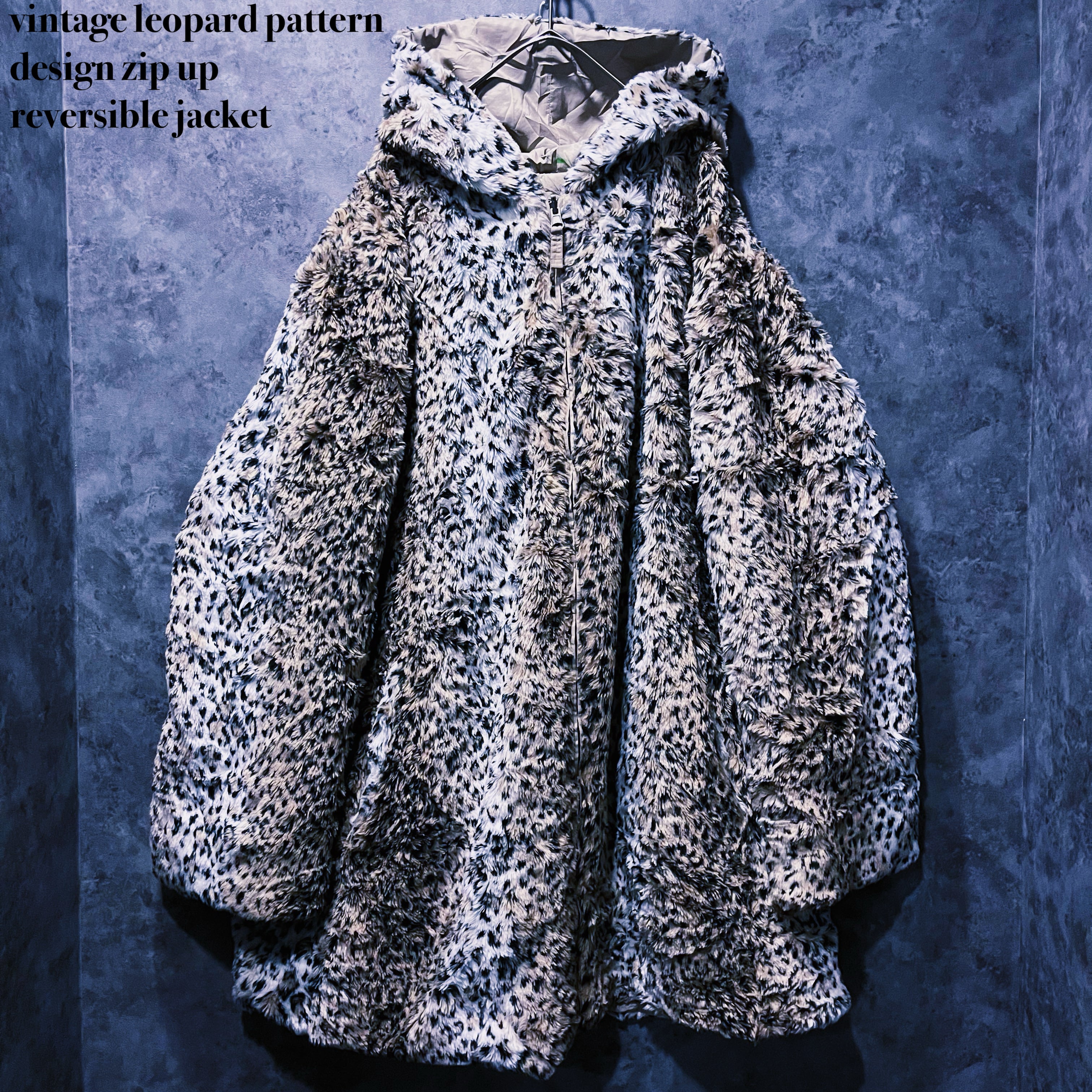 【 doppio】vintage leopard pattern design zip up reversible jacket