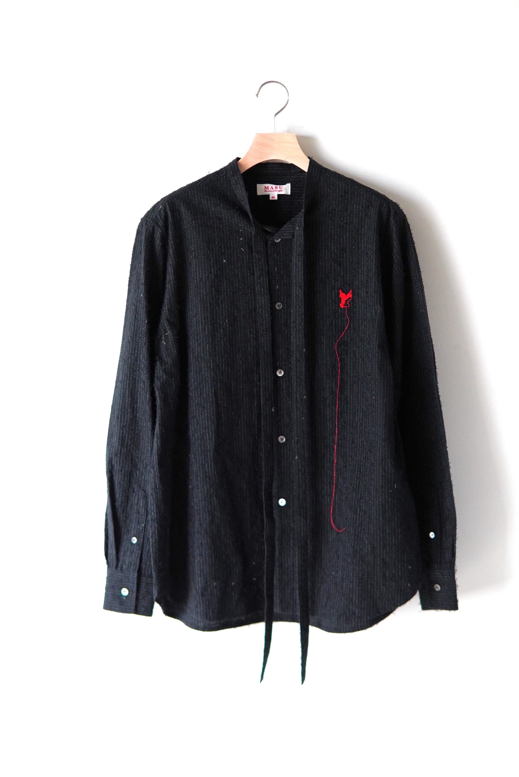 トップス MASU SHAGGY STRIPE BOW TIE SHIRT - BLACK MASU / SHAGGY STRIPE BOW TIE SHIRT | POETRY