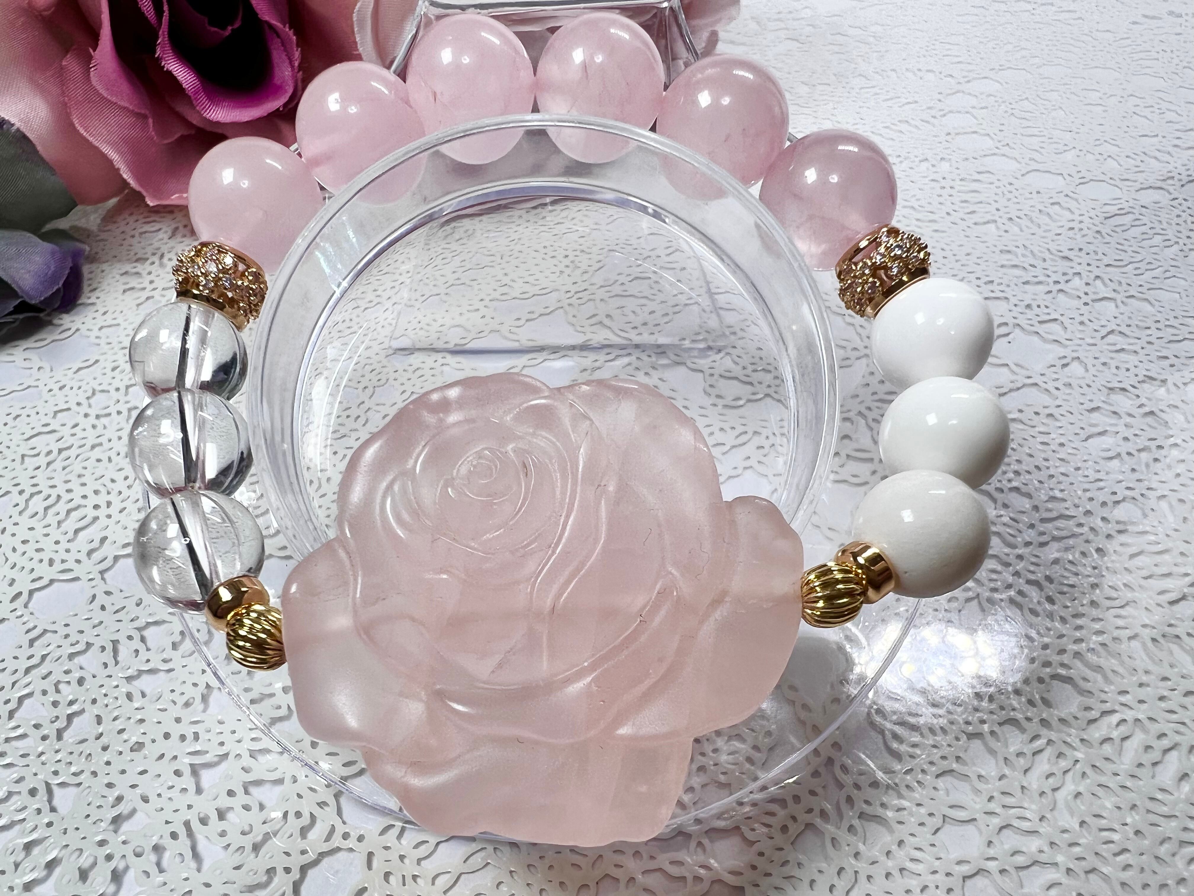 【ローズクォーツ 薔薇ブレスレット☾·̩͙⋆】送料無料♡♡天然石 パワーストーン