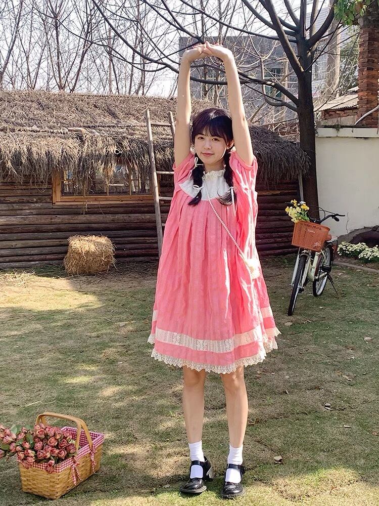 ワンピース エプロンワンピース ガーリー 姫 かわいい 赤 ピンク