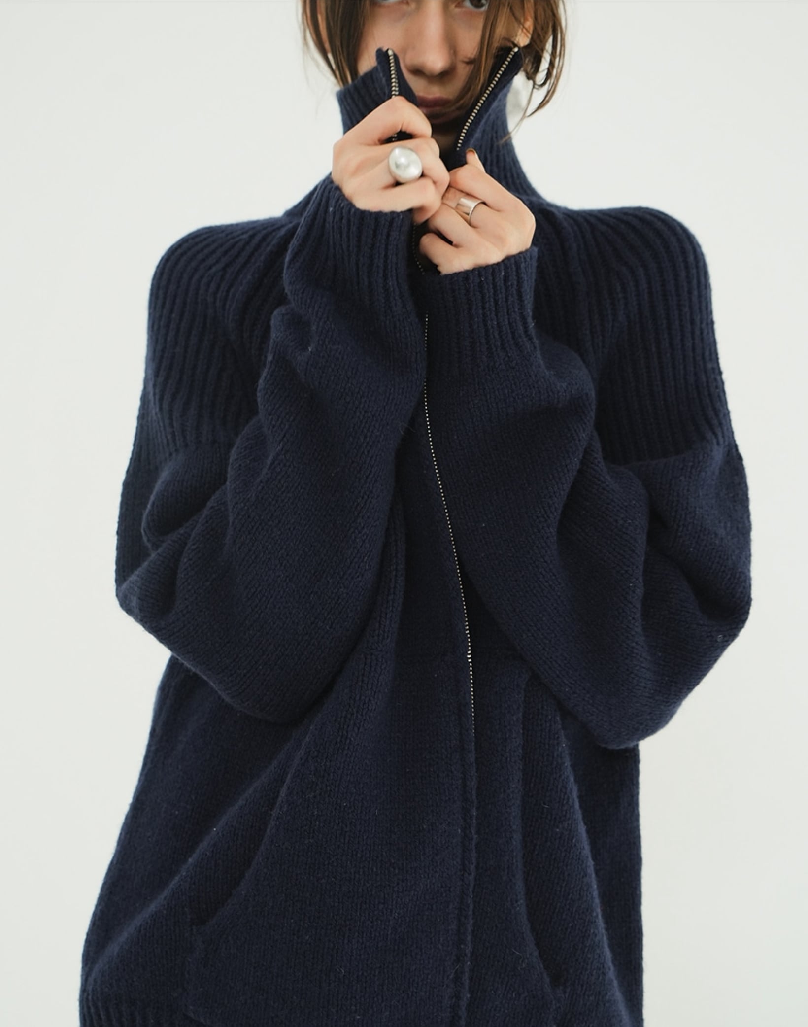 トップス CLANE POCKET ZIP KNIT TOPS NAVY CLANE POCKET ZIP KNIT TOPS | FLICKA ASHIYA