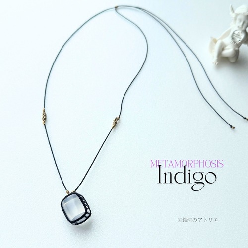 メタモルフォーシス®ネックレス（完成品）男女兼用、チェーン、インディゴ色　MMP004【銀河の星々と変容】