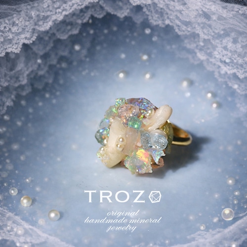 【001 Veiled Nereids Collection】 Integration Ring アクアマリン × トルマリン × モルガナイト × オパール × ケシパール × 珊瑚 鉱物原石 フリーサイズ リング 指輪 天然石 アクセサリー (No.3695)