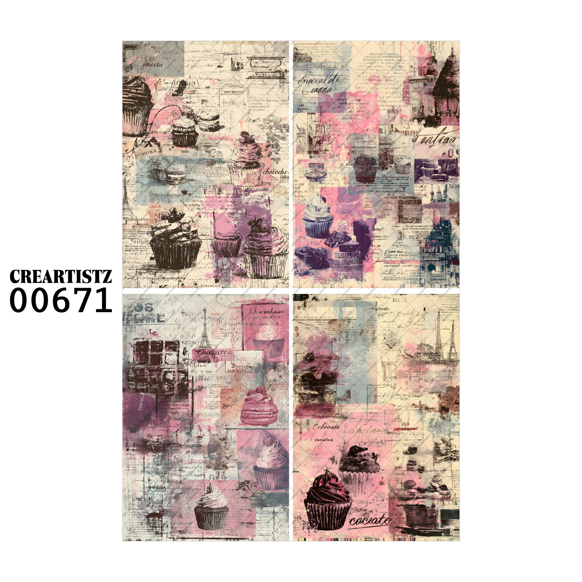 00671 背景 コラージュ素材 オリジナル 12枚セット (4種類×3枚) ペーパー/ステッカー CREARTISTZ