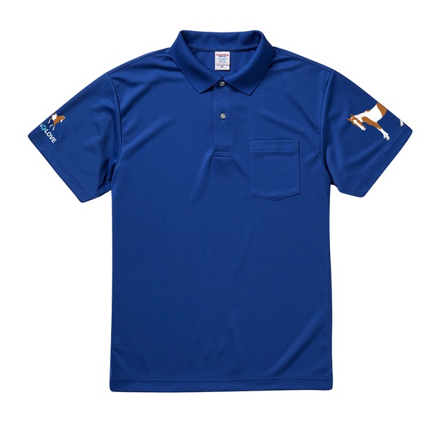 《袖口に馬》半袖ドライポロシャツ／コバルトブルー