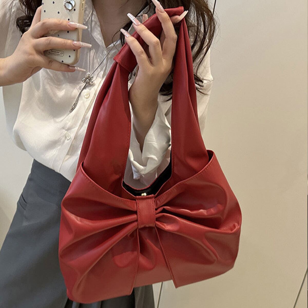 ビッグリボン トートバッグ ワンショルダー レディース A4 大容量 軽量 PUレザー 韓国 バッグ 大人 かわいい フェミニン きれいめ カジュアル 大人可愛い 大人女子