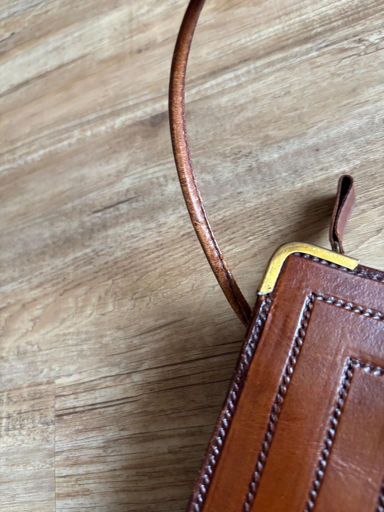 vintage brown leather square shoulder bag-5137-7