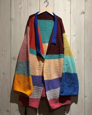 【a.k.a.C.a.k.a vintage】Multi Pastel Color Switching Design Loose Knit "羽織り" Jacket