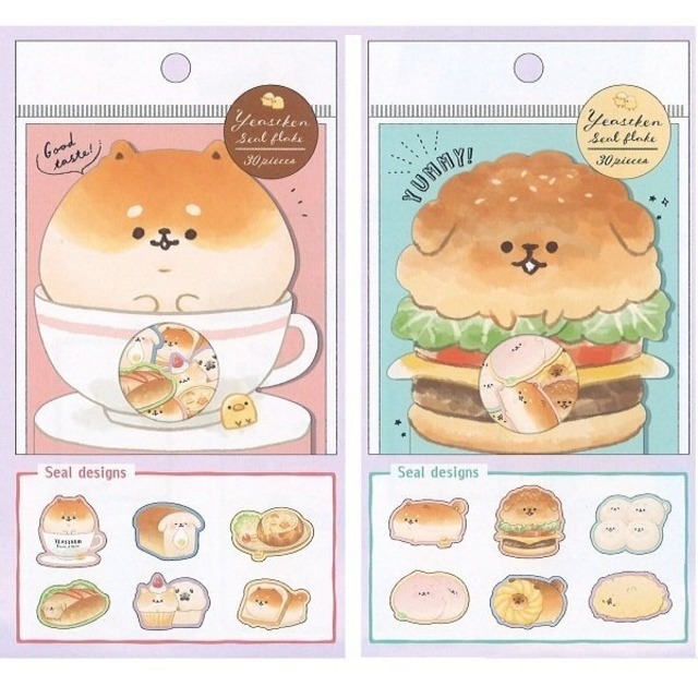 いーすとけん 可愛いフレークシール2個セット しばこっぺ トイプーバーガー 6 パンのわんこキャラ 雑貨のぱんぷきん