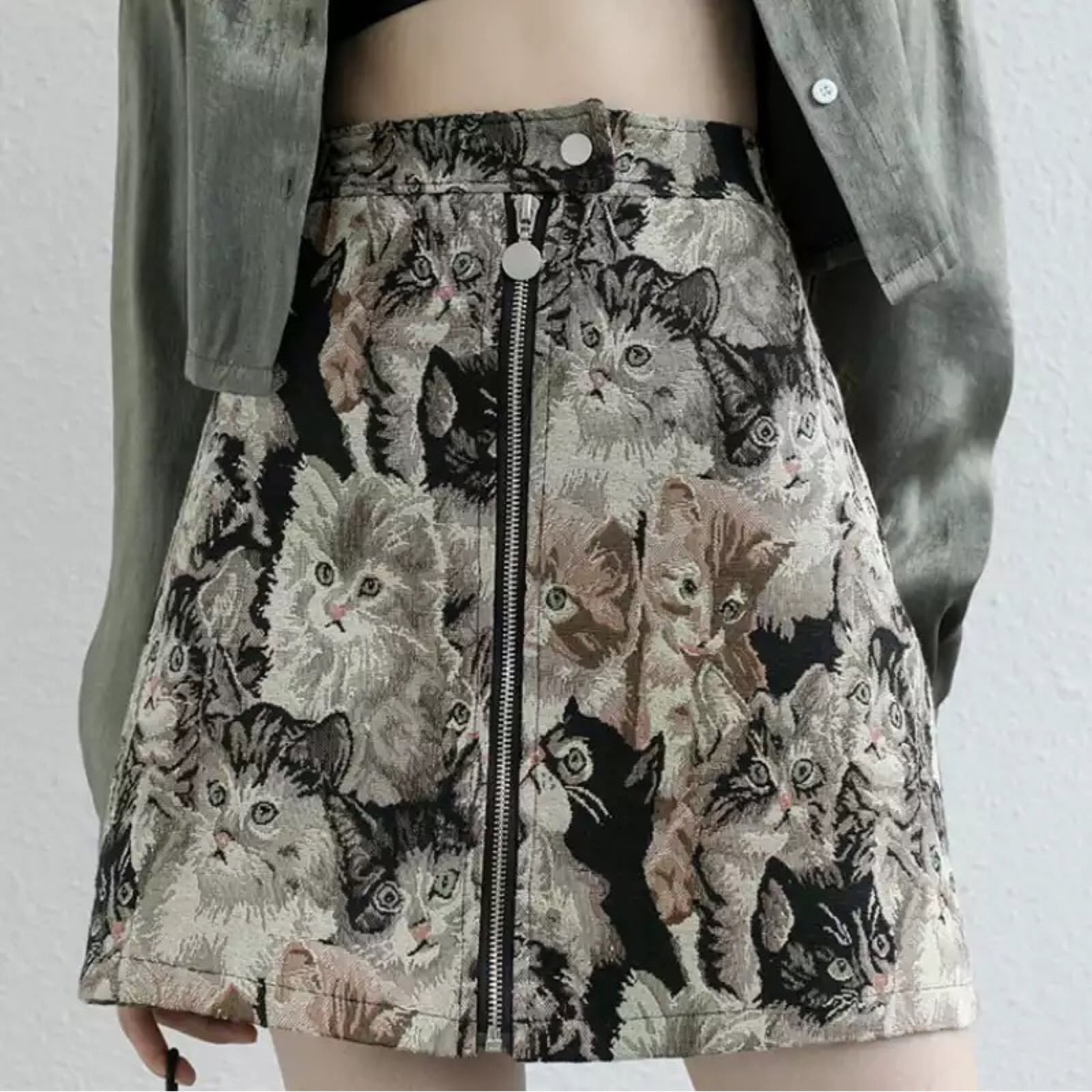 【 レトロ猫柄 ミニスカート 】retro cat pattern mini skirt