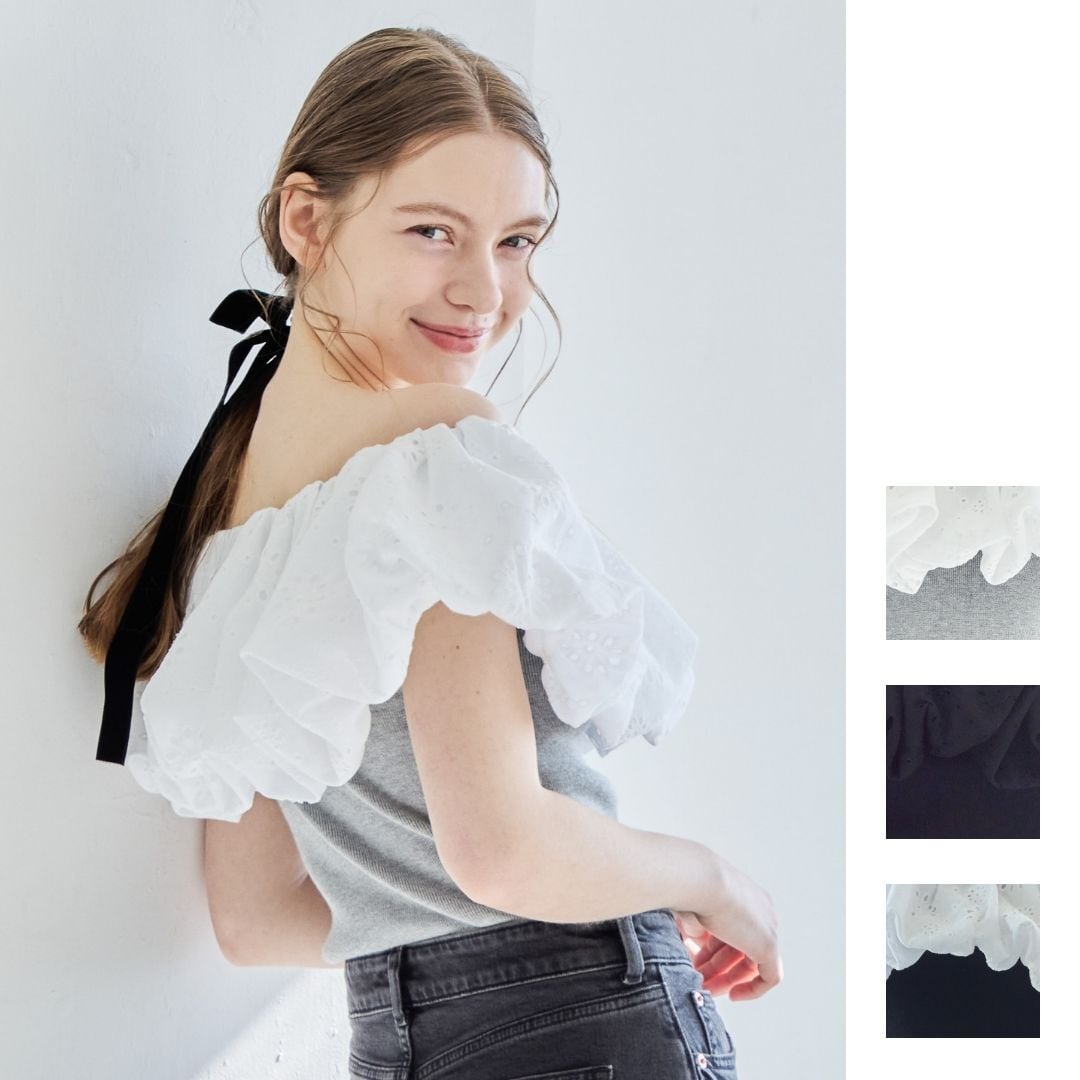 ローズチュールオフショルブラウス / Rose tulle off shoulder blouse