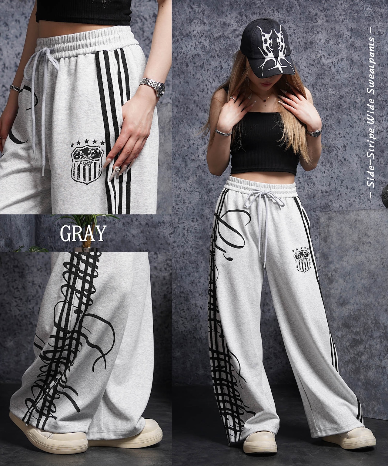 ◆サイドライン ワイドスウェットパンツ◆gt-6202130