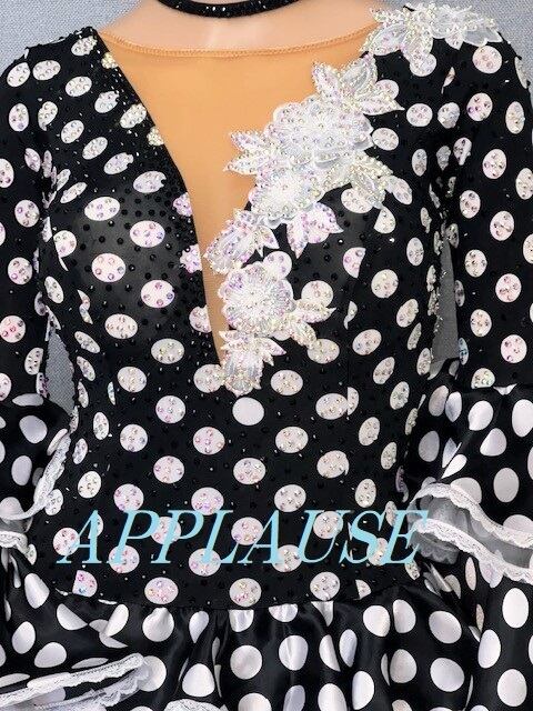 新着】社交ダンス ドレス スタンダード モダンドレス 白水玉 M ST-22