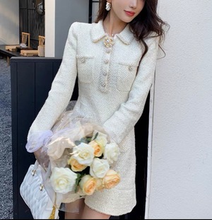 スパンコールニットミニワンピース