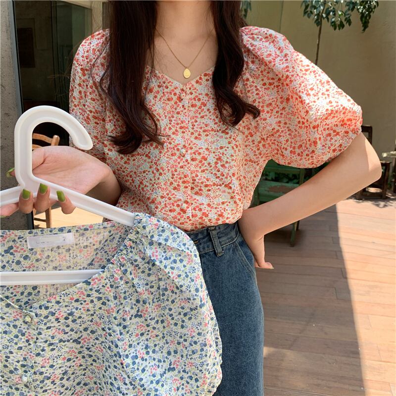 ブラウス シャツ サマー薄手ショートスリーブフローラル 夏物 花柄 YY-ファッション59238189424