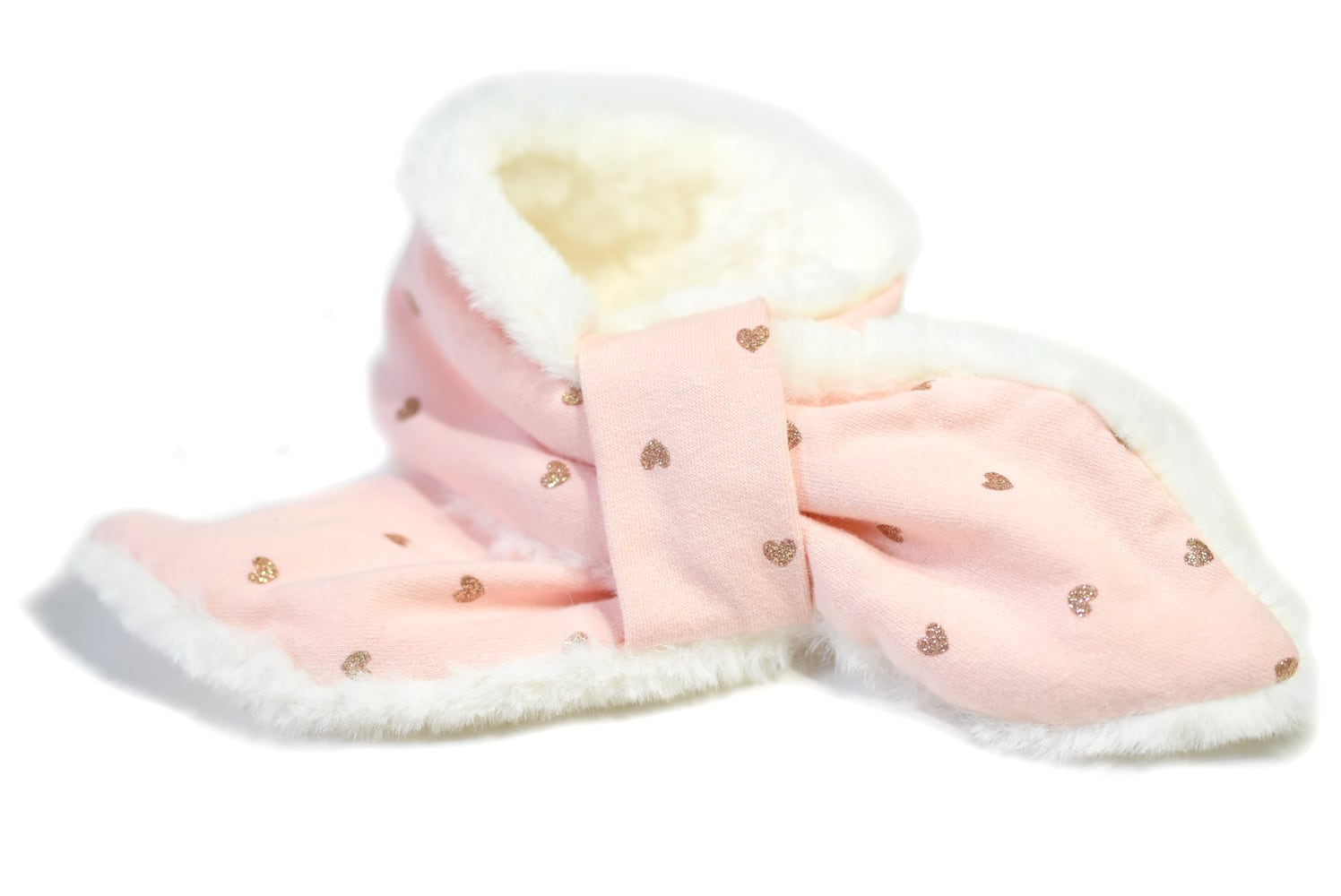 キッズマフラー ハート/チェック×プードルファー 押せ ハンドメイド 